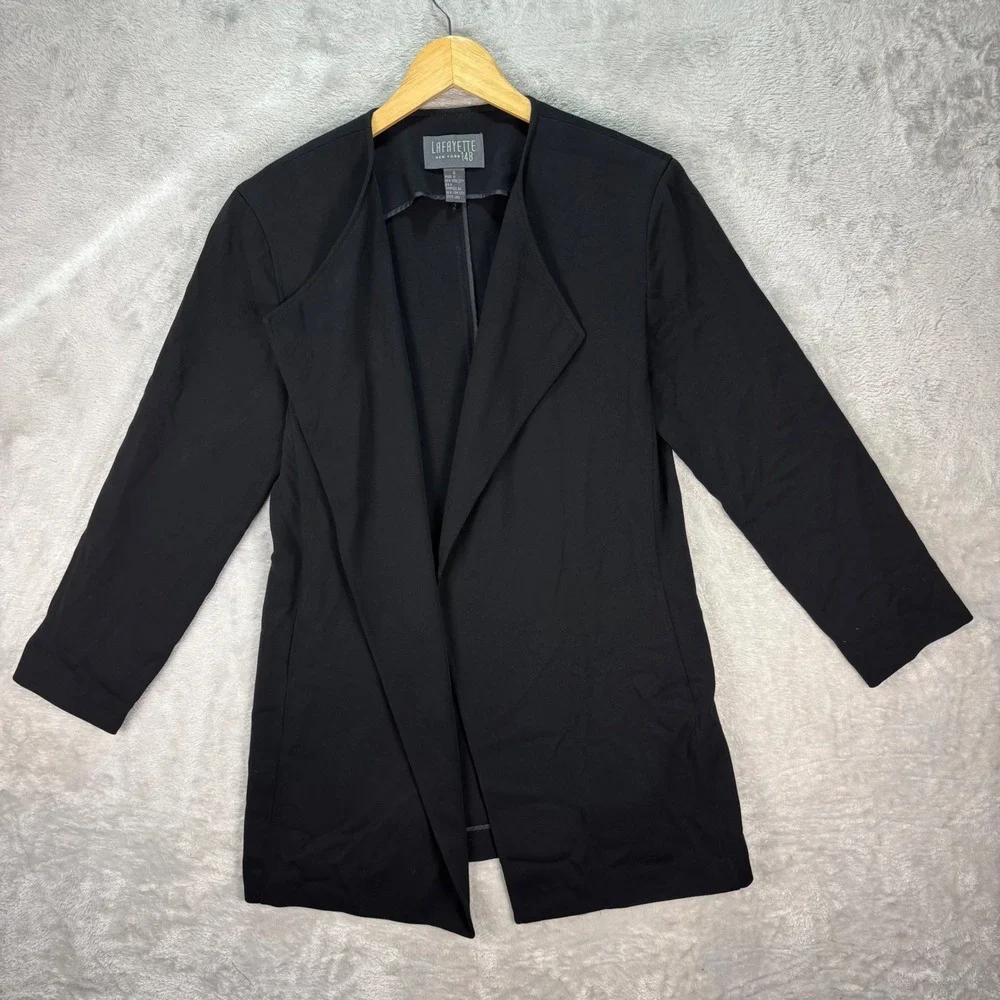 Lafayette 148 Women's Black Open Front Wool‎ Jacket Blazer USA Made Size 8